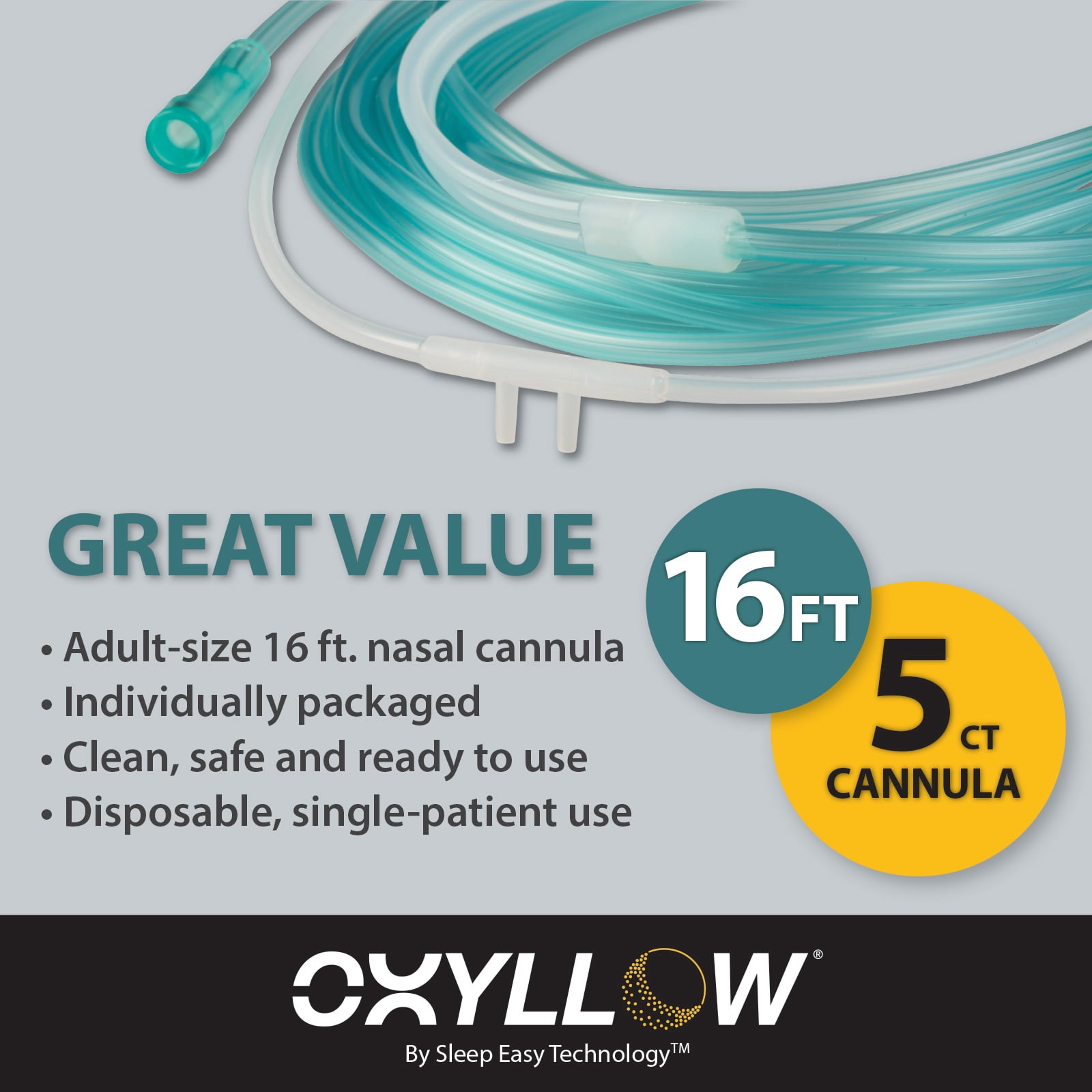 Super-Soft Nasal Cannula | 5-Count | 16 FT | Gentle on Nose, Cheeks and Ears | Lightweight, Over-The-Ear Design