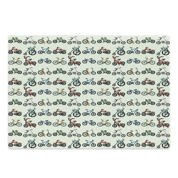 Sports Cutting Board, Colorful Composition of Bicycles Boys Girls Riding Sports Activity Theme Pattern, Decorative Tempered Glass Cutting and Serving Board, Large Size, Multicolor, by Ambesonne