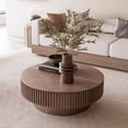 thumbnail image 6 of Noble House Leigh 39.3" Round Coffee Table with Hidden Storage, Solid Wood Veneer Fluted Accent Tea Table, Walnut, 6 of 7