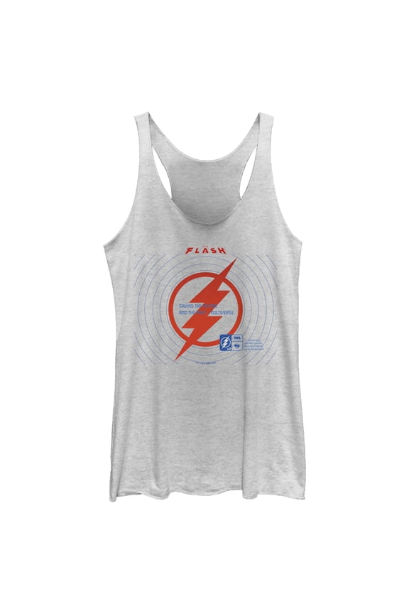 Women's The Flash Saving the Future Red Lightning Bolt Racerback Tank Top White Heather 2X Large
