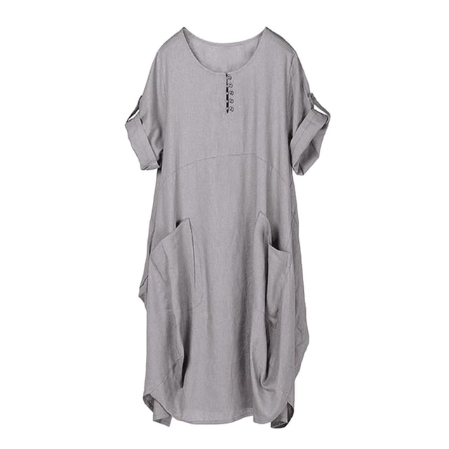 Vestido suelto femenino Minnieouse manga corta Cuello Irregular color sólido Gris