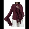 thumbnail image 2 of Blusas Casuales para Mujer, con Mangas Acampanadas, Cuello Alto y Volantes, Camisa de Verano A para Vacaciones. Vino Tinto XL, 2 of 10
