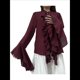 thumbnail image 2 of Blusas Casuales para Mujer, con Mangas Acampanadas, Cuello Alto y Volantes, Camisa de Verano A para Vacaciones. Vino Tinto XL, 2 of 10