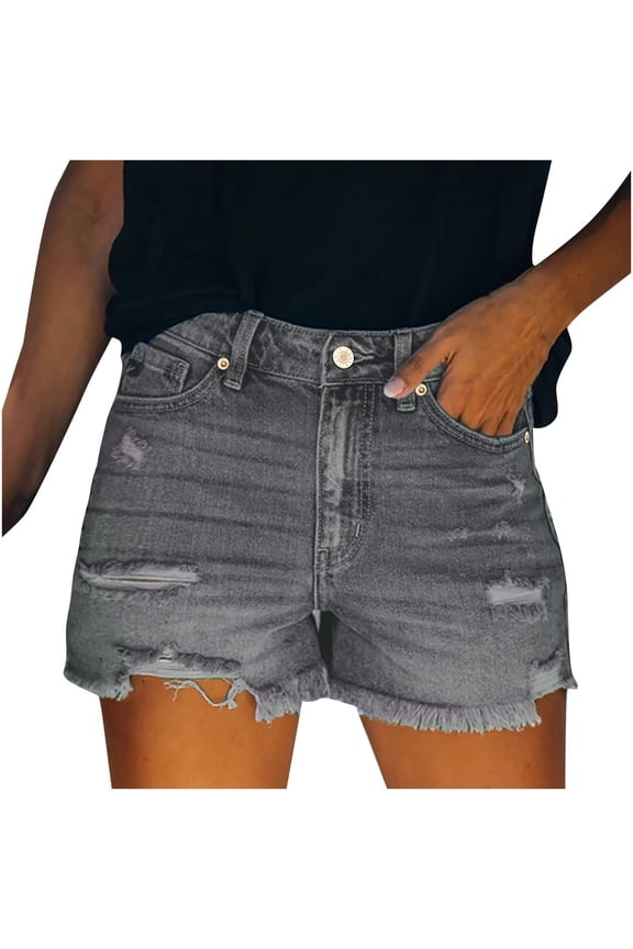 Jean Shorts Womens, Stretchy Shorts for Women 2025 Trendy Solid Color Ripped Distressed Denim Short Baggy Casual Womens Jorts Womens Shorts Black L