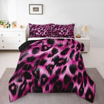 Feelyou Polkadot Leopard Print Twin Comforter Sets, Fashion Black Pink Bedding Set, 2pcs