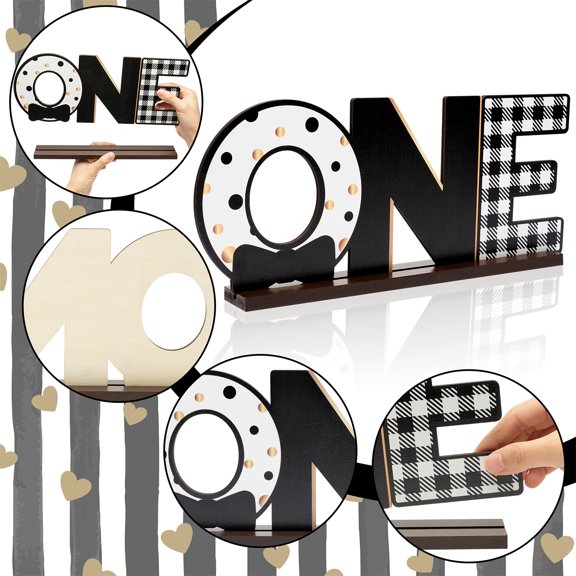 2ooya Bow Tie Wooden Centerpiece for 1st Birthday, Black and White Bow Tie