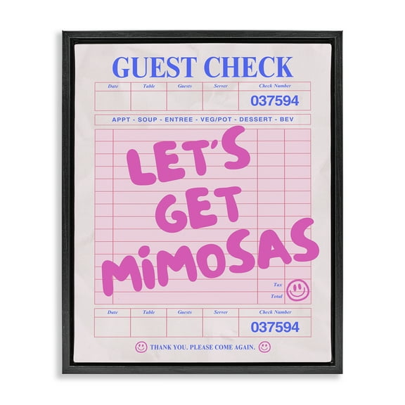 Stupell Industries Let's Get Mimosas Check Text & Numbers Painting Black Floater Framed Canvas Art Print Wall Art, 17 x 21