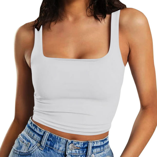 Outfmvch crop tops for women Sleeveless Strappy Tank Double Layer ...