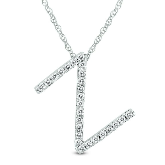 SZUL Women's 1/6 Carat TW Z Initial Diamond Pendant Necklace in 10K White Gold with Adjustable Chain (J-K-L Color, I2-I3 Clarity)