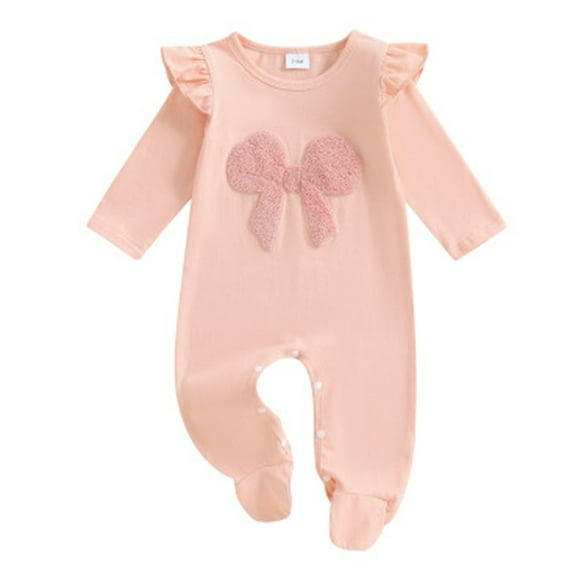 Newborn Onesies Boy Shoulder Snap Romper Solid Color Long Sleeve Sweatshirt Romper Footless Pink 6 M-12 M