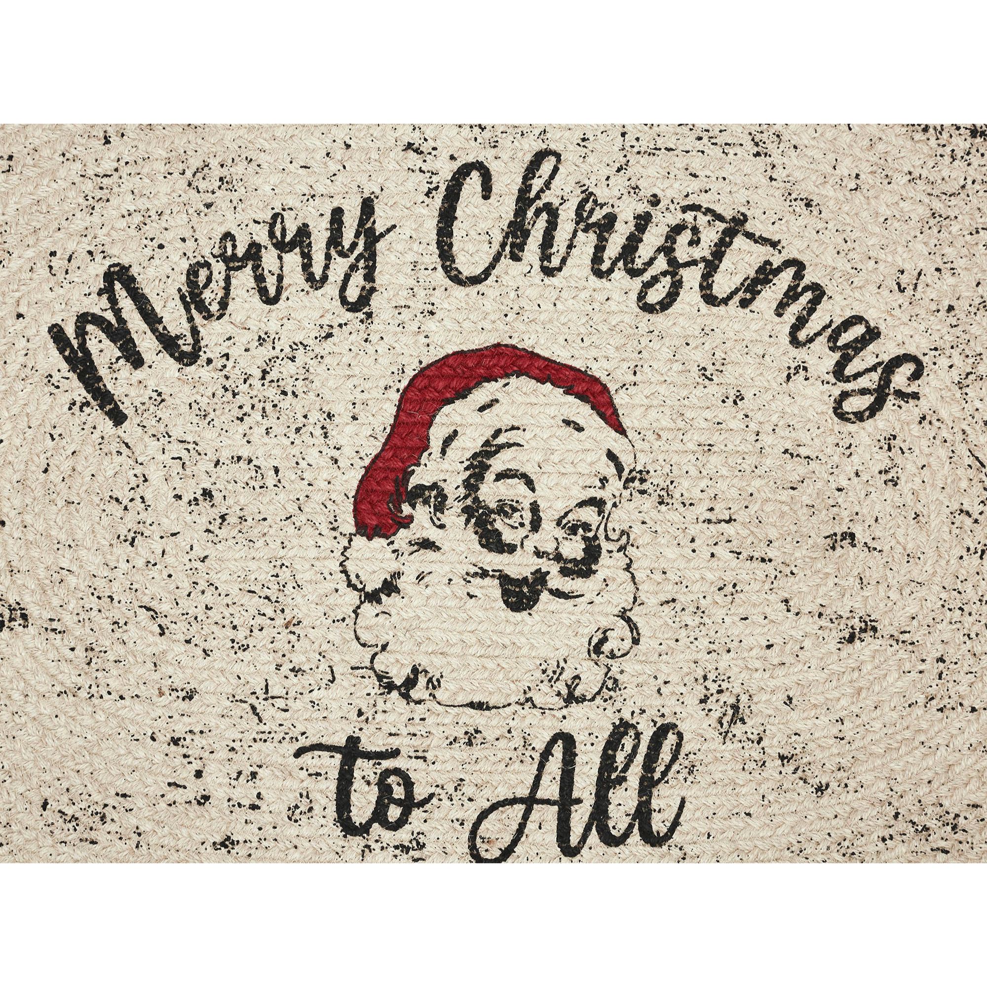 VHC Brands Jolly Ole Santa Farmhouse 20"x30" Merry Christmas to All Accent Rug Red Stenciled Textured Jute Graphic/Print Oval Holiday Decor