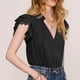 thumbnail image 2 of Slatcetga Tops con Cuello en V para Mujer, Tops Informales de satén de Color Puro con Volantes de Encaje para Fiestas, Compras, Viajes, Viajes al Aire Libre, Negro M, 2 of 6