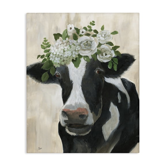 Stupell Industries Farmhouse Floral Crown Cow Canvas Art, 16 x 20, by Nan