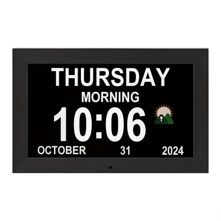 Large Digital Alarm Clock for Elderly & Visually Impaired - Auto-Dim, Loud Alarm, 18 Languages, Medication Reminder, Photo Frame/SD, Low Voltage