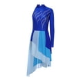 thumbnail image 5 of iiniim Women Lyrical Performance Asymmetrical Split Leotard Dress Modern Dance Costume Blue L, 5 of 7