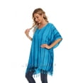 thumbnail image 5 of Beautybatik Blue Boho Stripe Caftan Women Tunic Top Blouse Plus Size 1X, 5 of 6