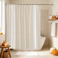 thumbnail image 5 of Cream Striped Shower Curtain Set - Extra Long 72" x 96" Washable Bathtub Curtain with 12 Hooks, Farmhouse Beige White Stripes Aesthetics Waterproof Fabric Stall Shower Curtains for Bathroom Décor, 5 of 8