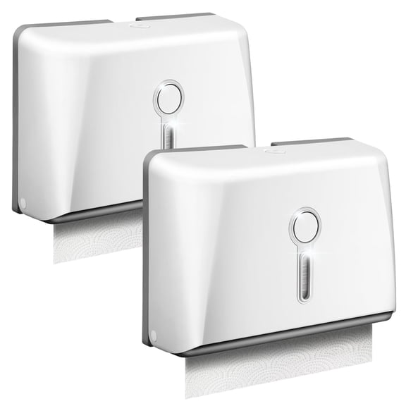 2 Pack Paper Towel Dispenser Wall Mount, DILIBRA C Fold Z Fold Trifold Multifold Commercial Paper Towel Dispenser for Bathroom with Lock, No Drilling Hand Towel Dispenser for Bathroom White