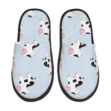 

Rateoe Cute Farm Cow Pattern Fuzzy Slippers Fuzzy Soft House Slippers Plush Furry Warm Cozy Open Toe Fluffy Home Shoes-Medium