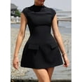 thumbnail image 5 of Biezeib Women Summer Mini Dress Solid Color Cap Sleeve A-line Dress Fashion Zipper Fake Pockets Slim Short Dress, 5 of 6