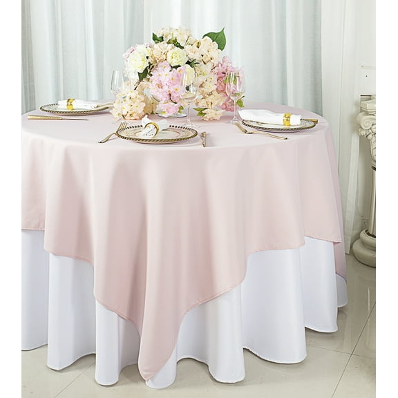 Wedding Linens Inc. 72" x 72" Square Polyester Table Overlays Toppers - Blush Pink