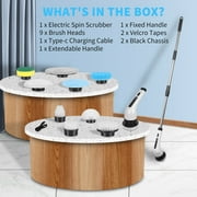 PHANCIR Electric Spin Scrubber, Cordless Shower Cleaning Brush with 9 Replaceable Brush Heads, Adjustable Handle for Bathroom, Tile Floor & Car, White
