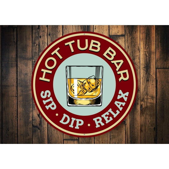 Hot Tub Bar Novelty Decor, Metal Wall Sign - 12" Circle