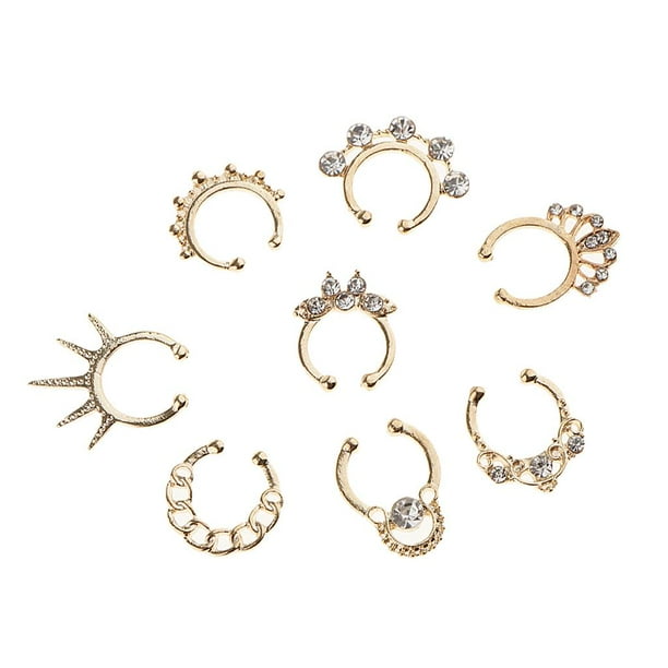 Juego de 9 piezas de piercings para la nariz, sin perforaciones, para mujer, a la moda. Oro
