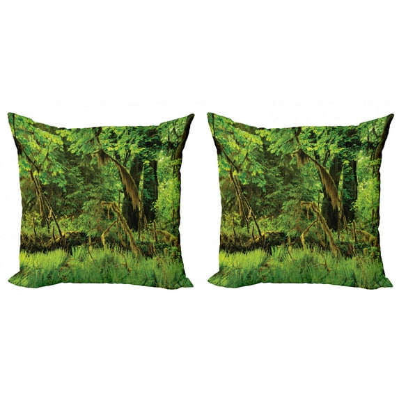 Ambesonne Green Throw Pillow Cover 2 Pack, Tress Moss Wild Nature, 20", Green