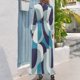 thumbnail image 3 of Vestido largo con estampado retro abstracto en azul huevo de petirrojo, vestido de noche elegante y chic para boda, vestido de noche para verano 2024 para mujer, 3 of 5