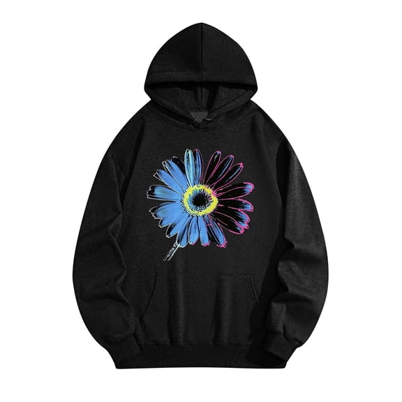 BCSIOAOI Sweatshirts for Women,,Cotton Graphic Print Adjustable Drawstring Fleece Lined Pullover Tops Black L