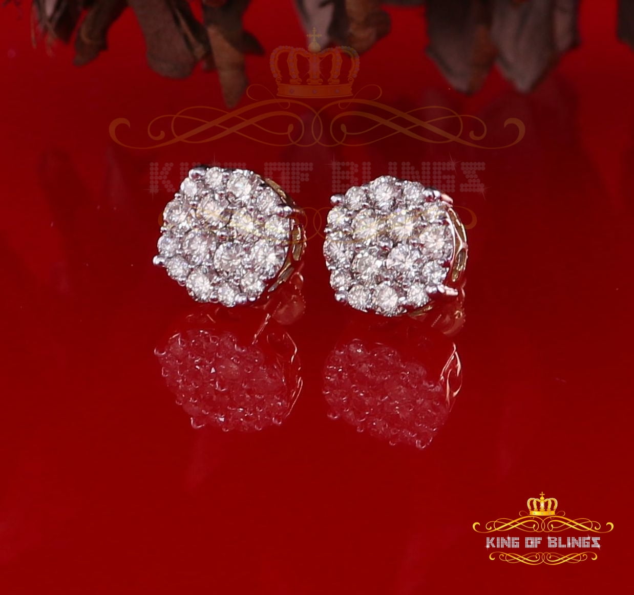 King of Bling's 10K Real Yellow Gold Real Diamond 1.50CT Men's/Women's Stud Round Earring