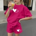 thumbnail image 5 of ITSAME Girls Outfit Set, Heart Print Crewneck T-Shirt and Elastic Waist Shorts Summer Casual Active Set 2-Piece Hot Pink Size 13-14T, 5 of 6
