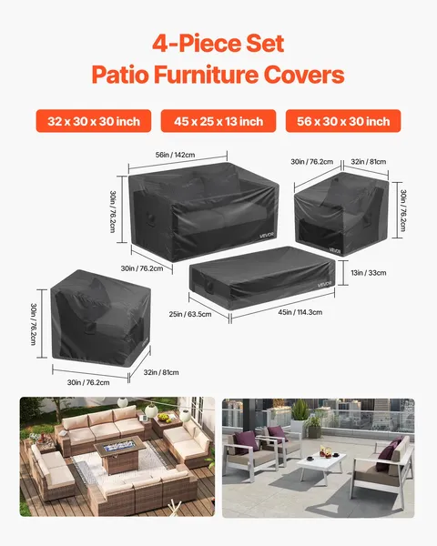 Heavy Duty Waterproof Patio Furniture Cover Set-4-Piece 420D Outdoor Protection for Dining Table,Chairs,Sofa,and Coffee Table-Black