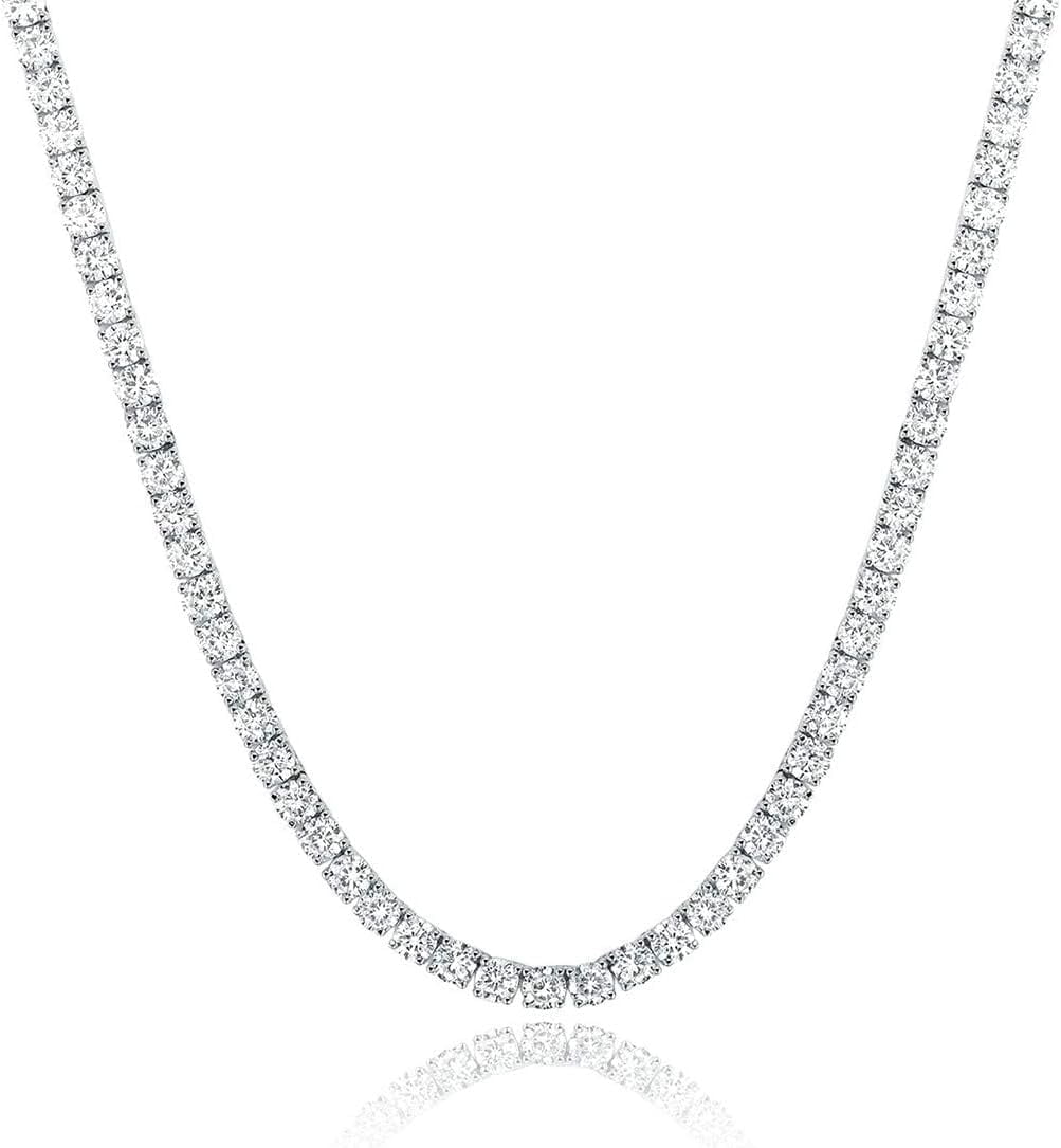 NYC Sterling Silver Plated Tennis Necklace 3mm Round Cubic