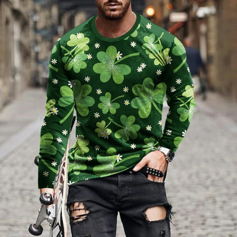 SOOMLON Sexy St Patricks Day Outfits For Men Athletic Shirt Long Sleeve  Crew Neck School Shirt Aesthetic T-shirt Mint Green M 