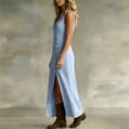 thumbnail image 6 of SAWOBUUN Womens Summer Cotton Maxi Dress Sleeveless V Neck High Waist Button Down Long Dress Side Slit for Beach Vacation, 6 of 9