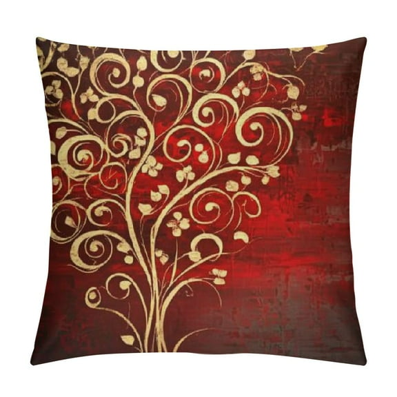 BCIIG Burgundy Throw Pillow Cushion Cover, Floral Swirls Ivy Image Ombre Details Grunge Backdrop Flower Art, Decorative Square Accent Pillow Case 12x12in