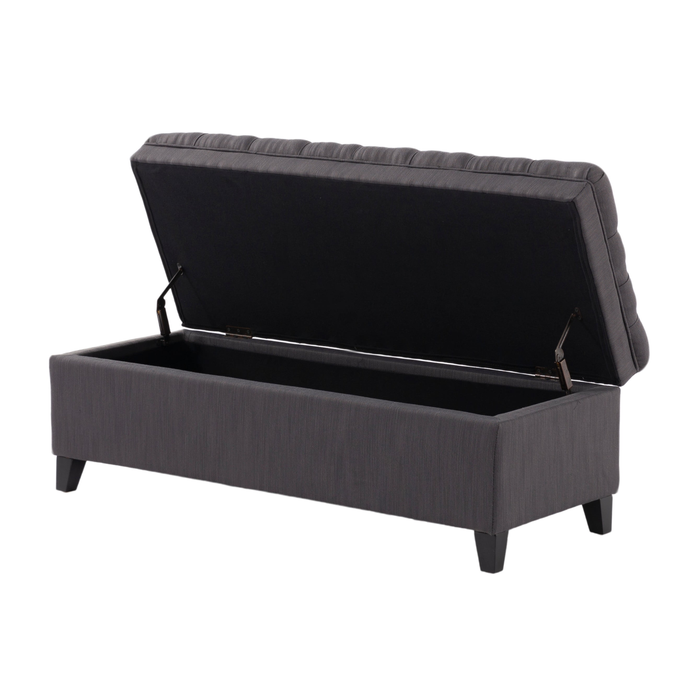 BSHTI 49.41" Flip Top Storage Bench with Tufted Seat – Solid Wood Frame, Hidden Storage Compartment, High-Density Foam, Tapered Legs – For Entryway, Bedroom, Living Room,Dark Grey