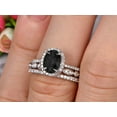 thumbnail image 4 of 3 Carat Oval Cut Black Diamond Moissanite Wedding Anniversary Gift Engagement Ring On 10k White Gold With Matching Band Art Deco Vintage Look, 4 of 5