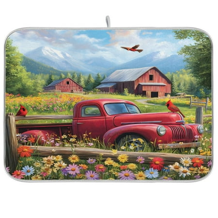 

joogoo Cardinal Bird Farm Dish Drying Mat Kitchen Counter Absorbent Drying Pad 18x24 in Drainer Rack