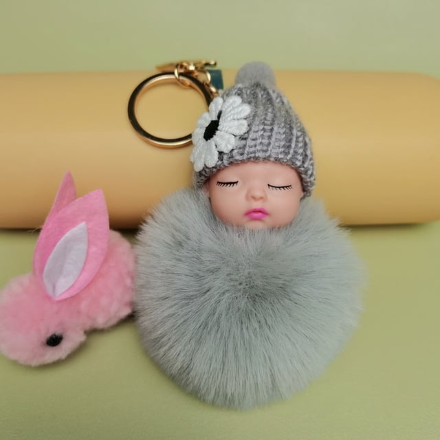Cadena de cuentas con forma de bola de pelo, colgante de bolso esponjoso, llavero colgante para niña, joyería de estilo adorable para niña