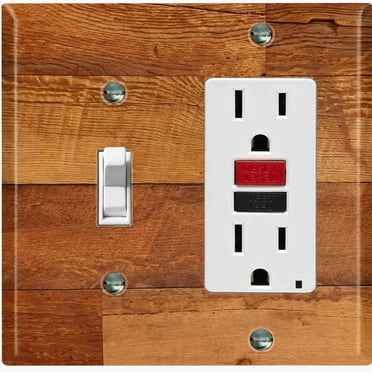 Metal Light Switch Plate Outlet Cover Image of Wood Block Wallpaper WOD007