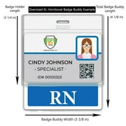 Oversized RN Badge Buddy - Horizontal Nurse Badge Buddy Horizontal for Registered Nurses - 3 3/8 X 4 1/8 Role Identification Badge Backer Card for Nurses- USA Printed by Specialist ID (Blue)