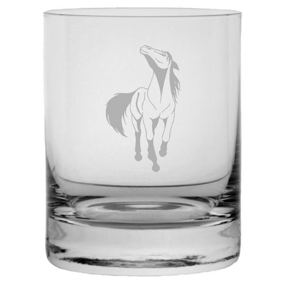 Akhal-Teke Body Horse Themed Etched 10.25oz Crystal Rocks Whisky Glass