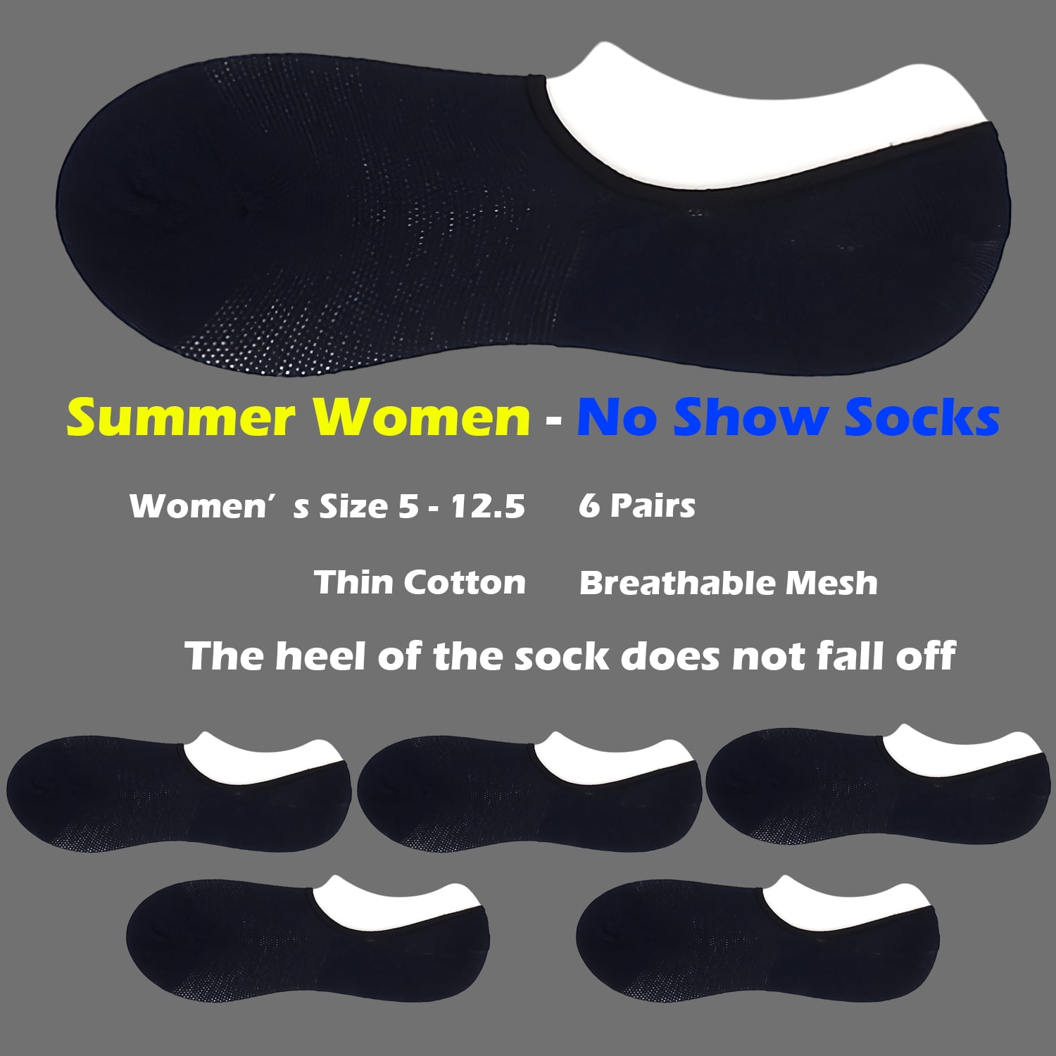 Anna-Kaci Women's No Show Socks Classic Thin Mesh Breathable 6pk