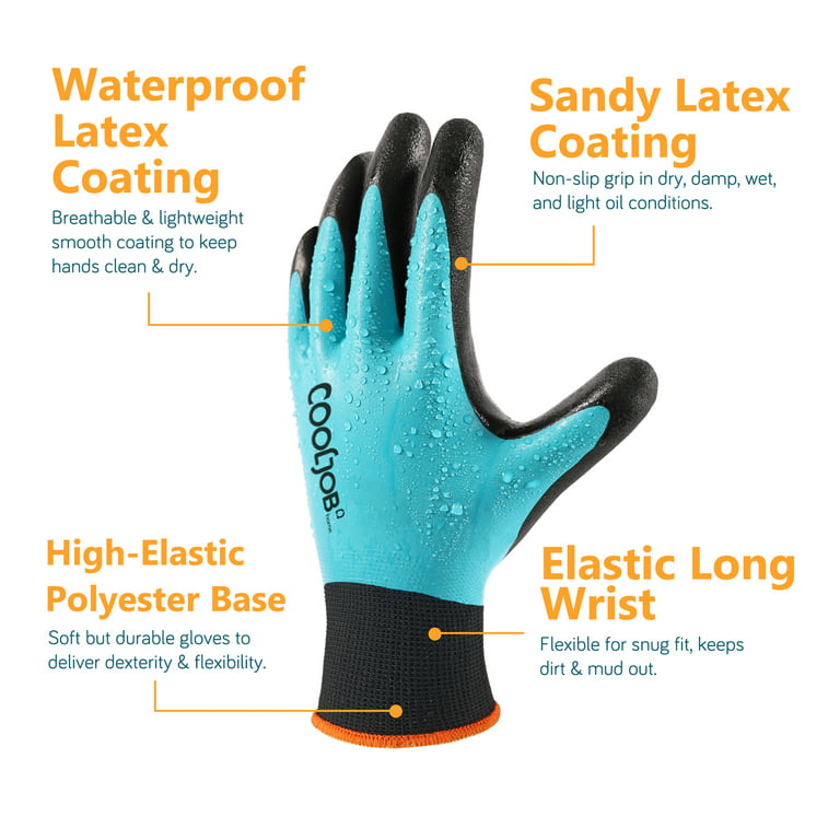 COOLJOB Waterproof Gardening Work Gloves Gifts for Women & Men, Double  Rubber Coated Non-slip Working Gloves Bulk for Garden Yard Gardener Outdoor  Construction Worker, Unisex Blue X-Large Size 2 Pairs 