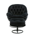 thumbnail image 4 of Velvet Accent Chair with Ottoman, Modern Swivel TV Chair with Round Metal Base, Tufted Upholstered Recliner Set for Living Room, Bedroom, Reading Rooms, Black, 4 of 9