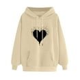 thumbnail image 1 of Pompotops Women's Comfortable Sweater Heart Pattern Printed Women's Hooded Pocket Drawstring Sweater Clearance, 1 of 4