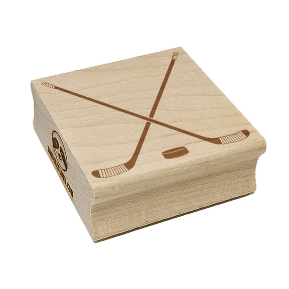 Crossed Hockey Sticks with Puck Square Rubber Stamp Stamping Scrapbooking Crafting - Small 1.25in